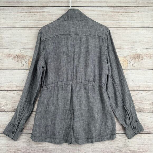 Caslon Linen Snap Down Jacket Womens Medium Gray Metal Buttons - Picture 2 of 10